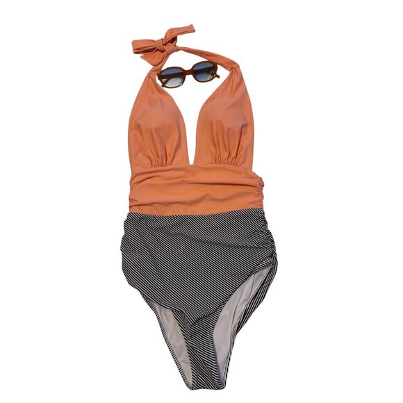 Cupshe Keeping You Accompanied PeachStripe One Piece Padded Swimsuit Size Small - Picture 1 of 13
